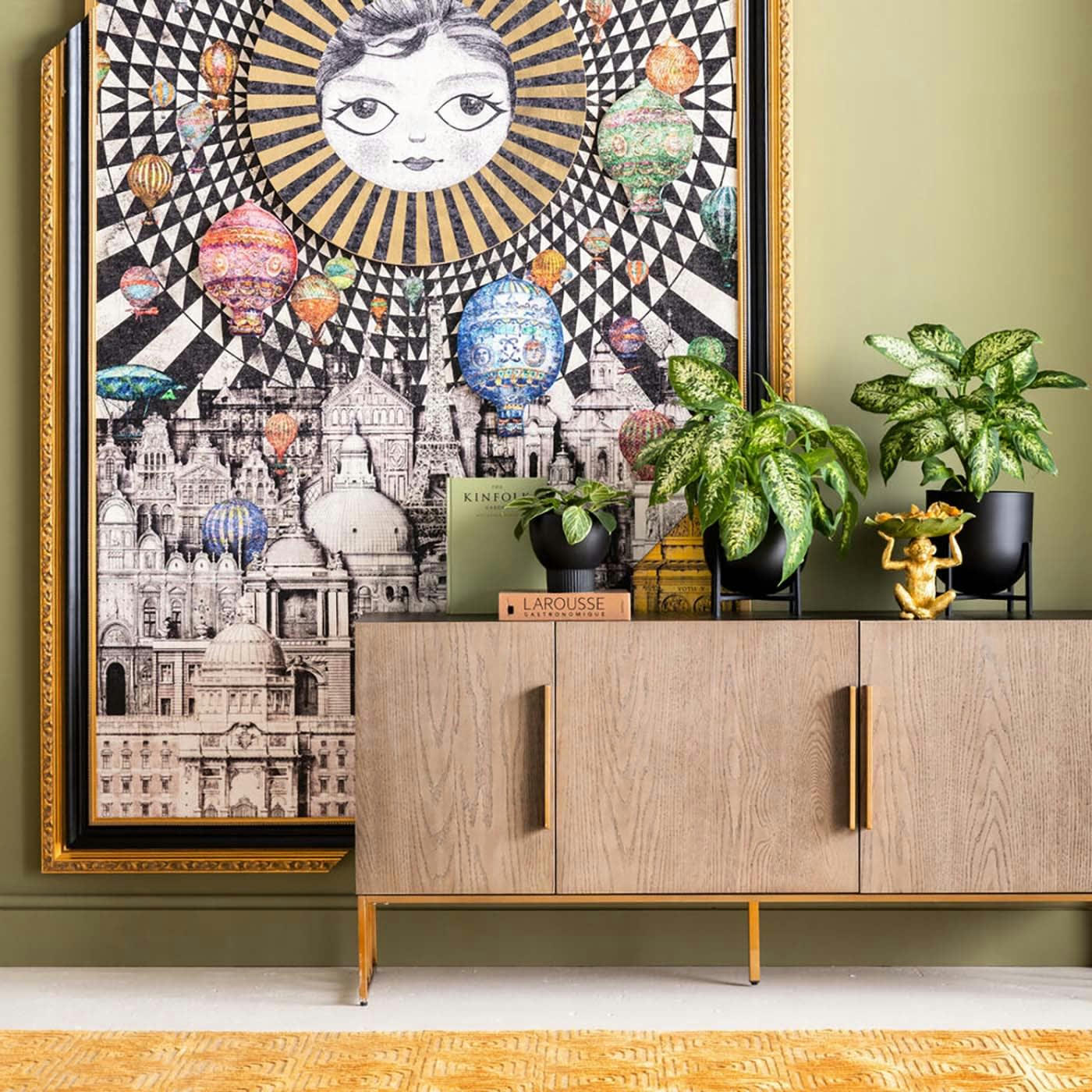 CESARO - Buffet 3 portes en frêne massif et céramique noire