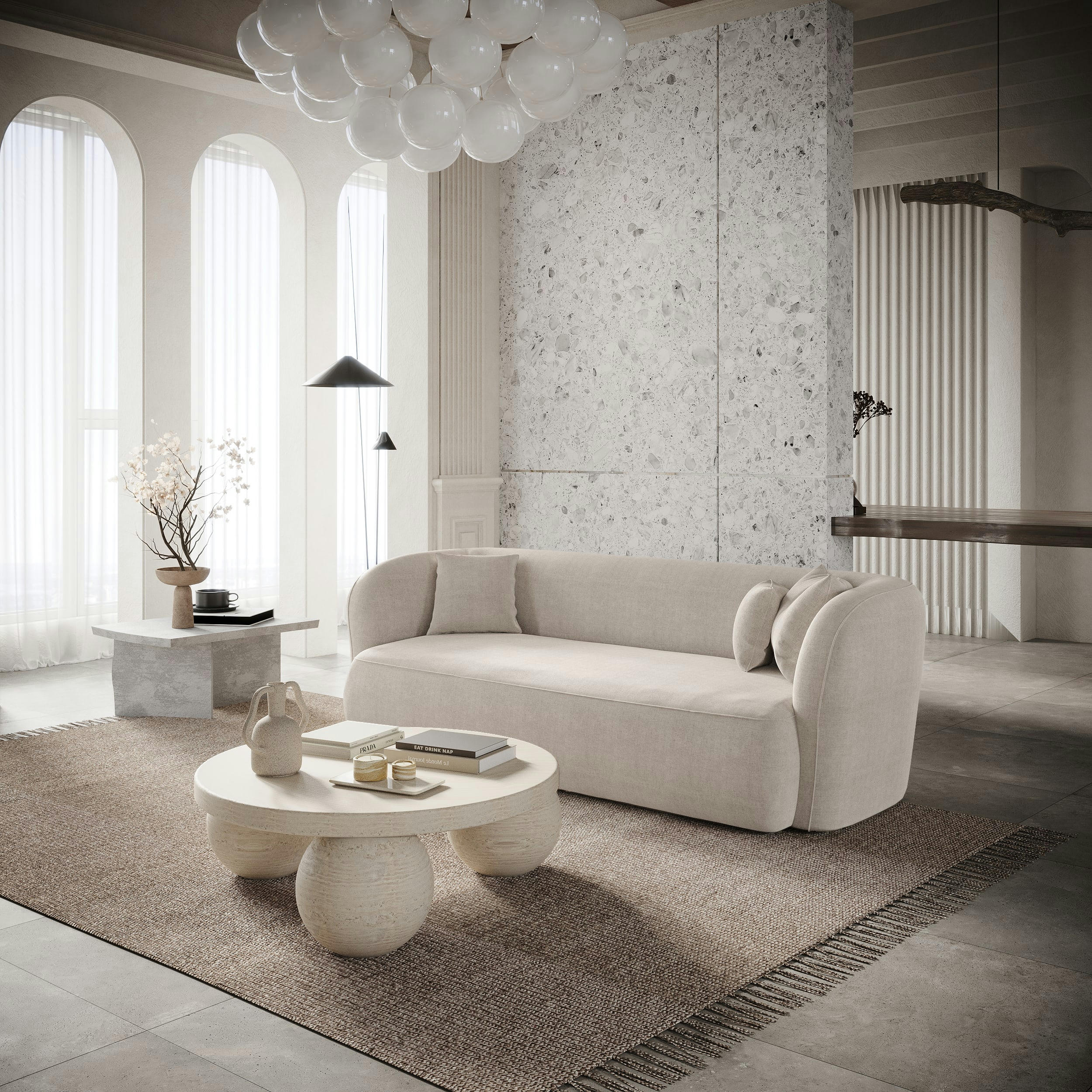 EMY - Canapé 2 places velours crème