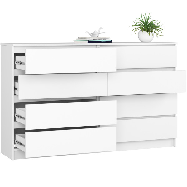 Komoda AKORD K160 Biała 160 cm 8 szuflad 160x40x99 cm