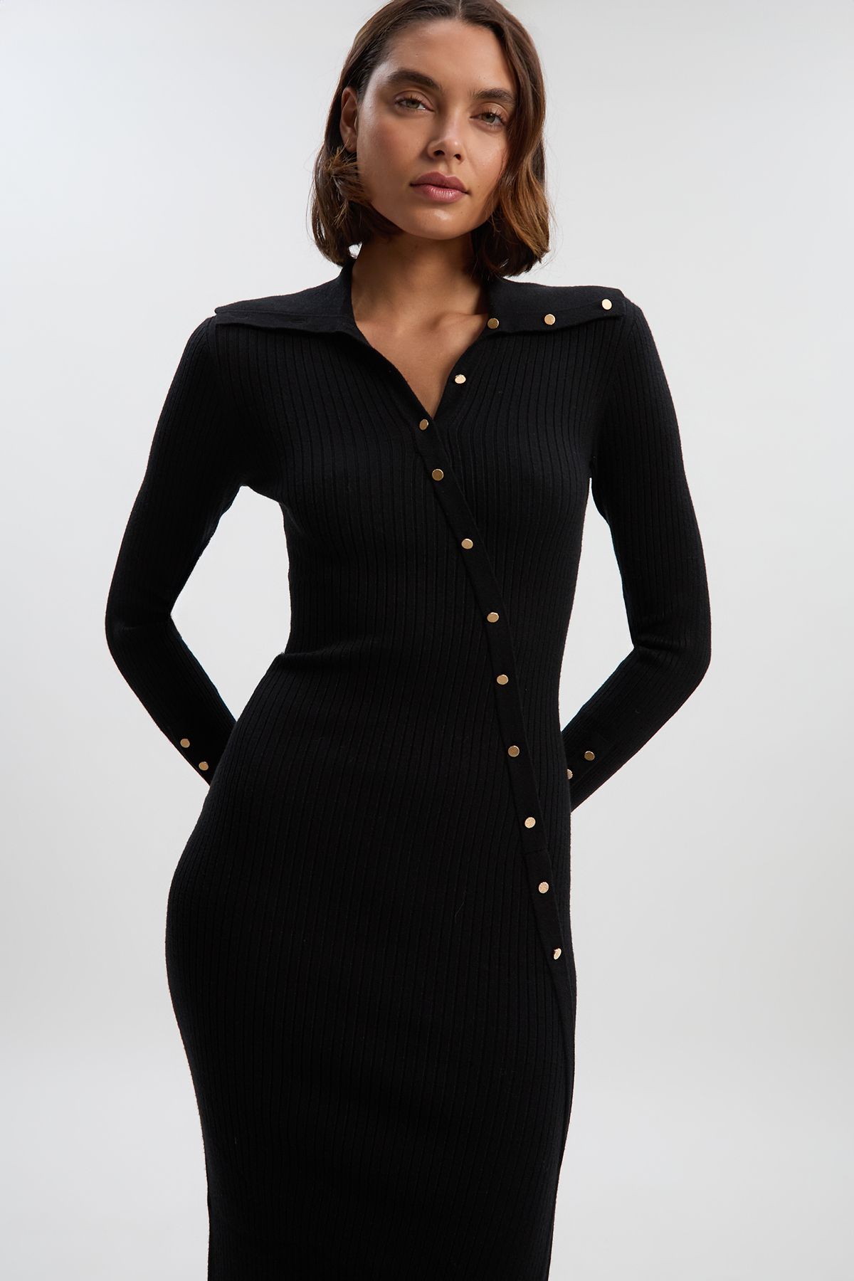 KarenMillen Viscose Blend Trim Detail Knit Midi Dress