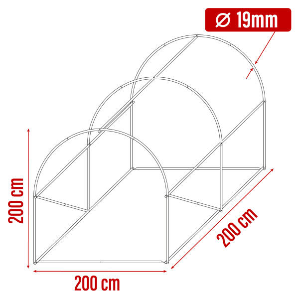 Tunel Foliowy Szklarnia 2x2m PREMIUM z Siatką PE 4 m2 Szary rurki 19 mm