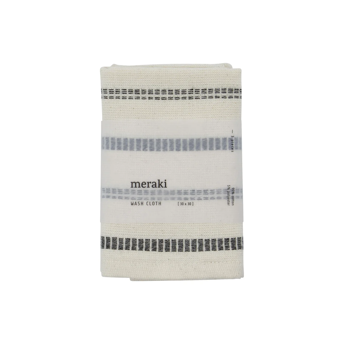Meraki - True Waschlappen, 30 x 30 cm, off-white / schwarz (3er-Set)