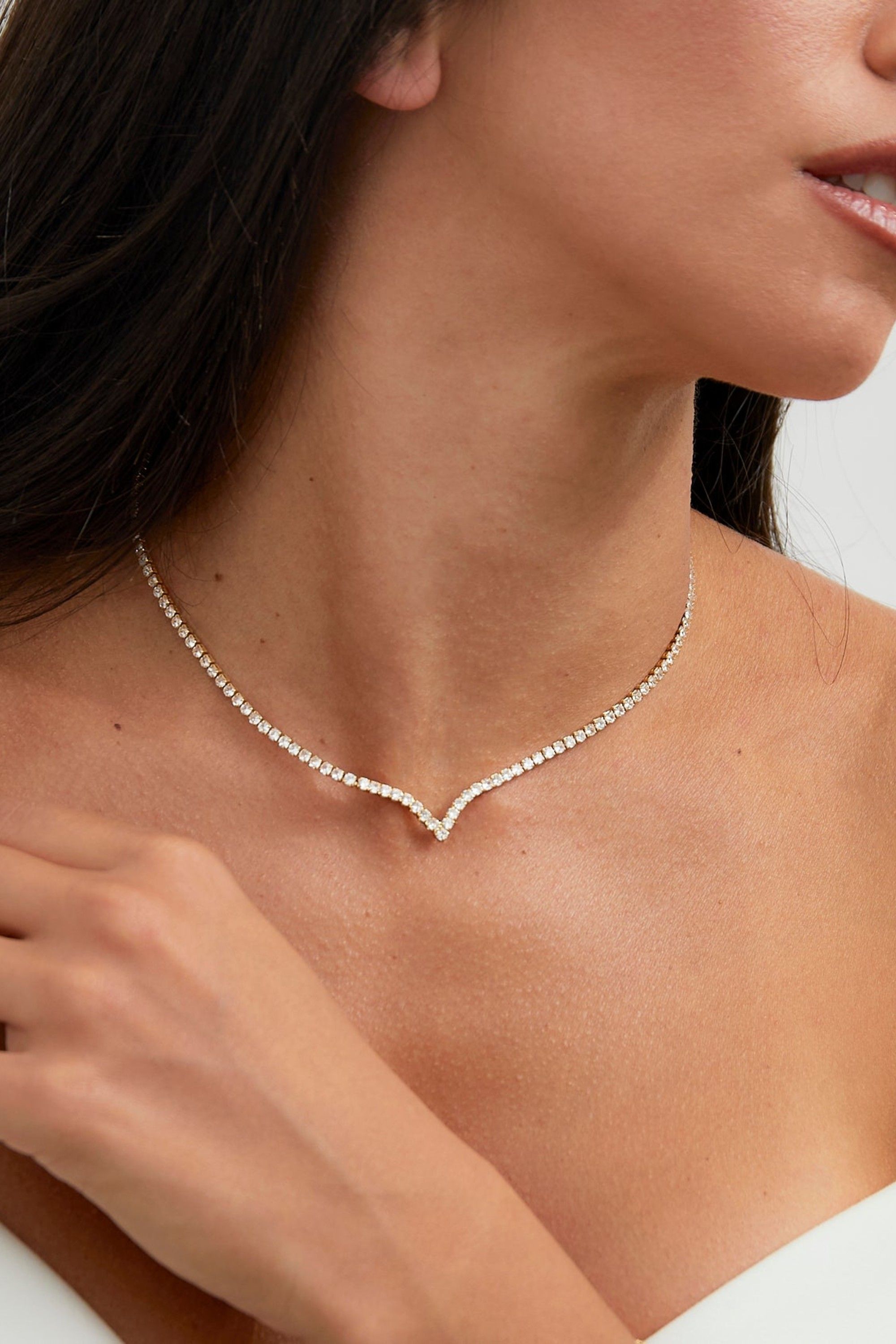 Linzi Evermore Gold V-Shape Tennis Necklace