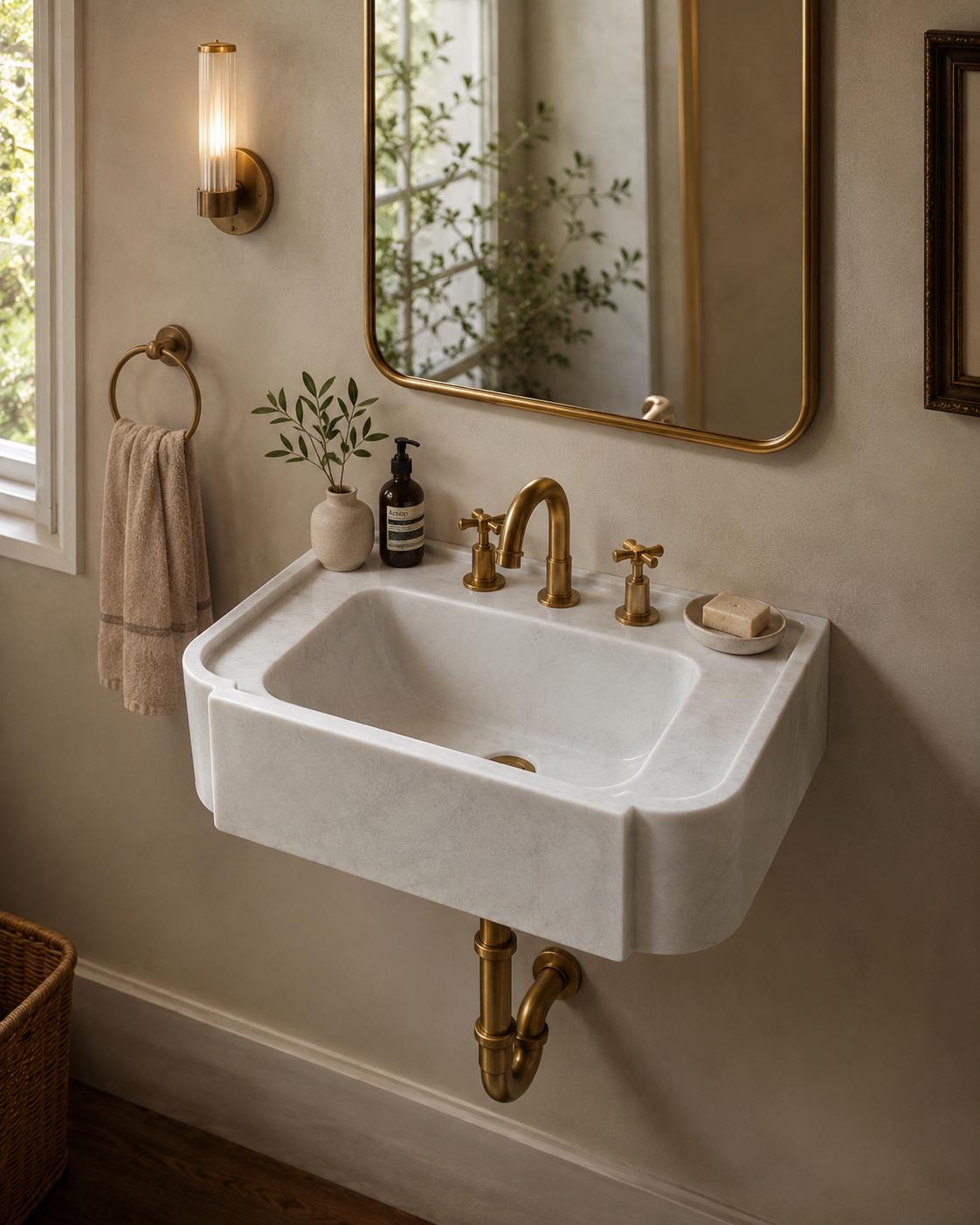 Hand Carved Carrara Marble Sink, White Gray Veining Bathroom Basin, Custom Size Vanity