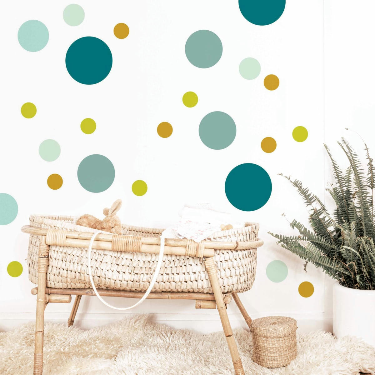 CIRCLES1 - Stickers mureaux en vinyle rondes mix vert et moutarde