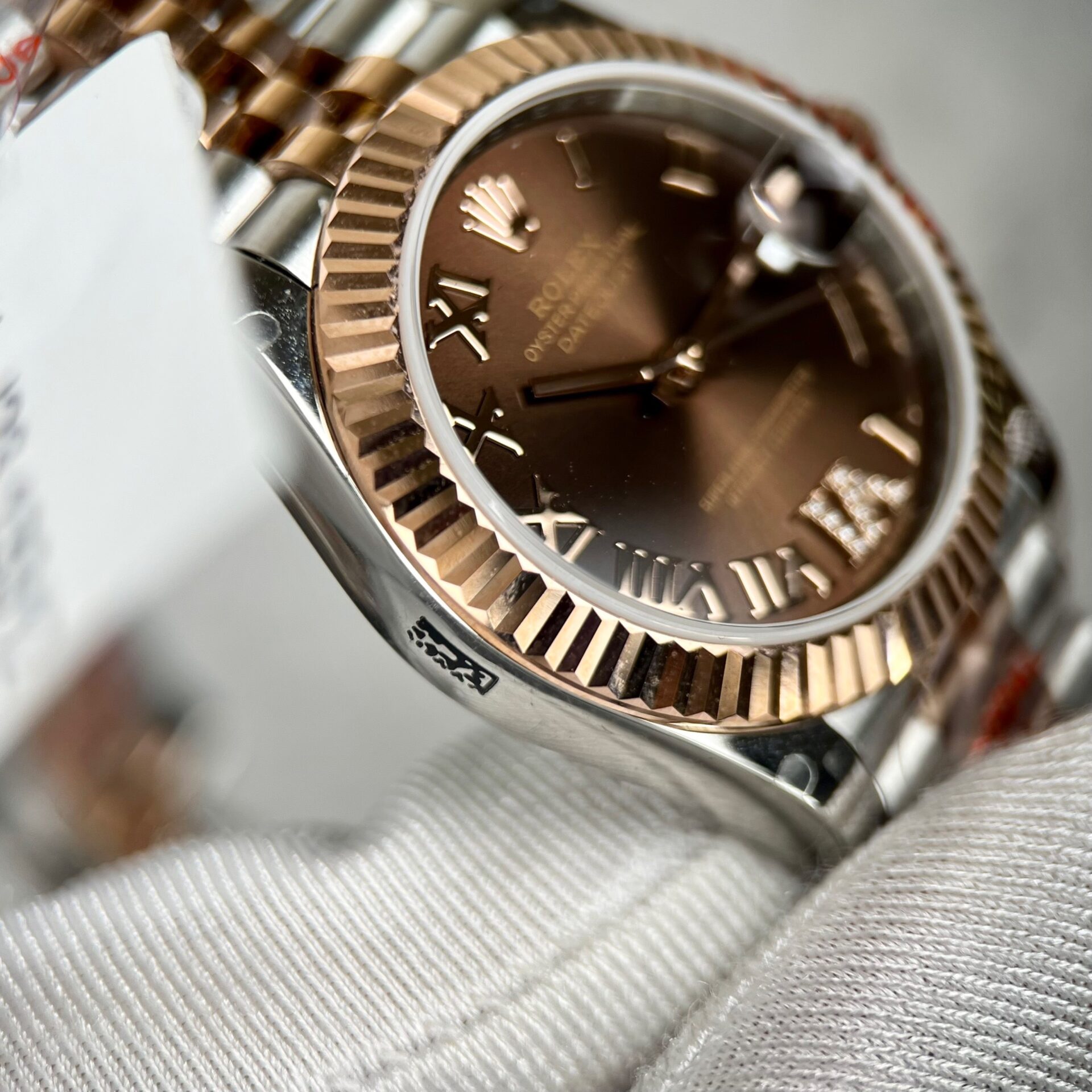 Rolex Datejust SS/RG Plated Chocolate Dial CZ Diamonds 31mm Jub Super Clone