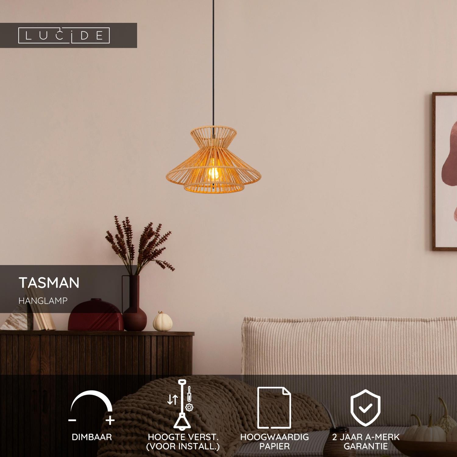 Lucide TASMAN Hanglamp - Naturel