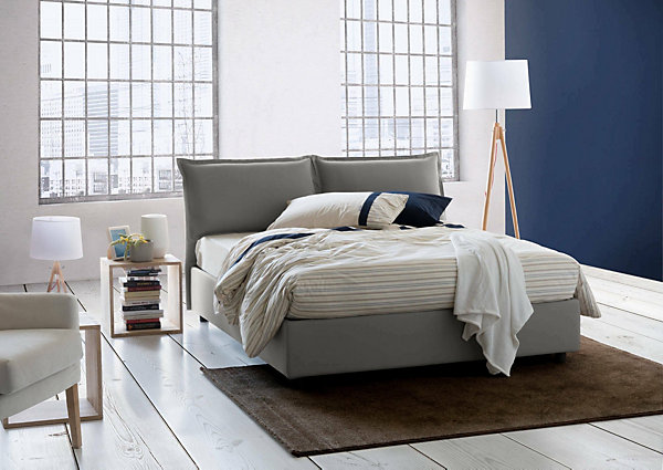 Lit double Dcarrar, Lit coffre avec revêtement en tissu, Ouverture frontale, avec matelas 160x190 cm inclus, Gris