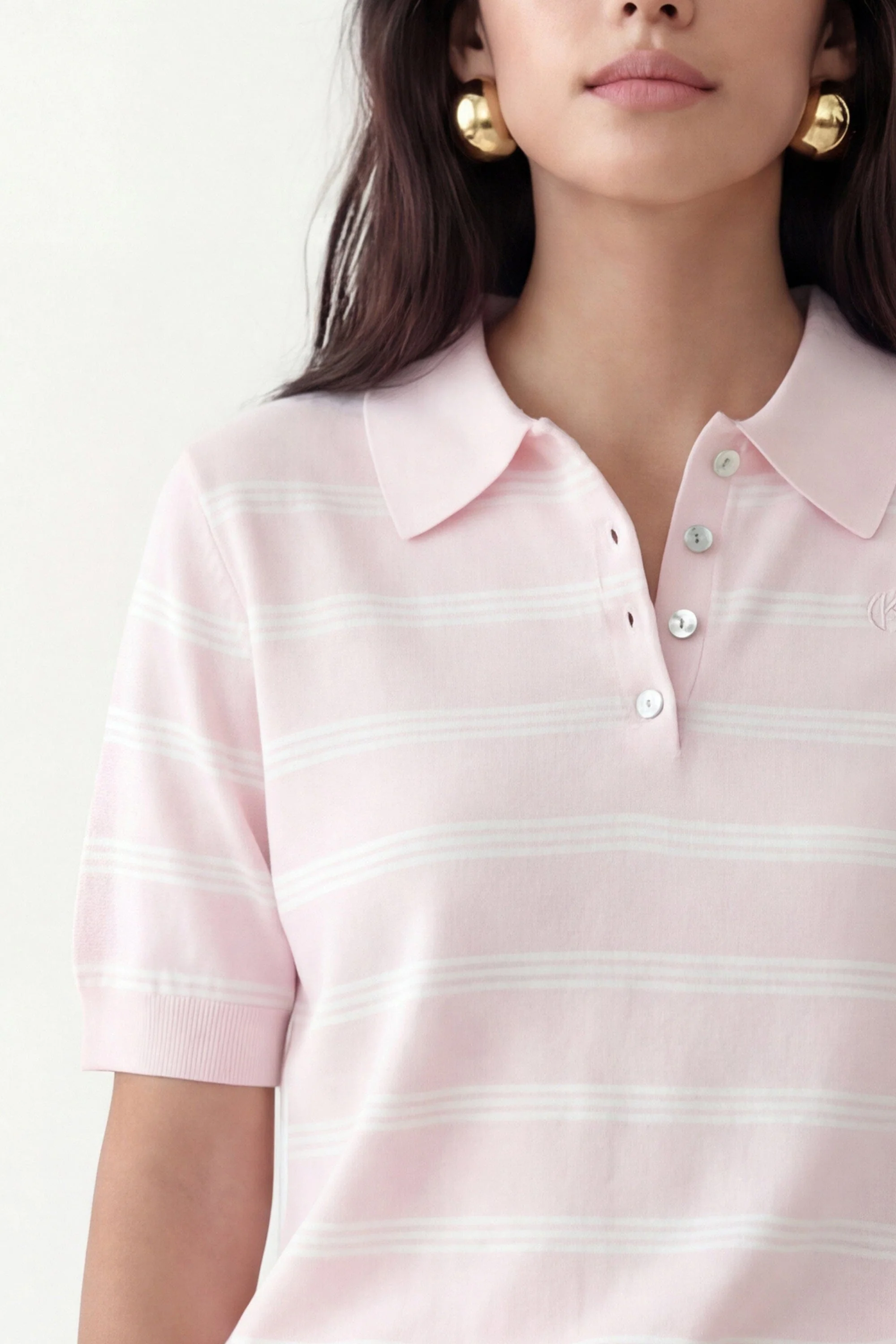 PULL MANCHES COURTES - CURT - DRAGEE/ECRU