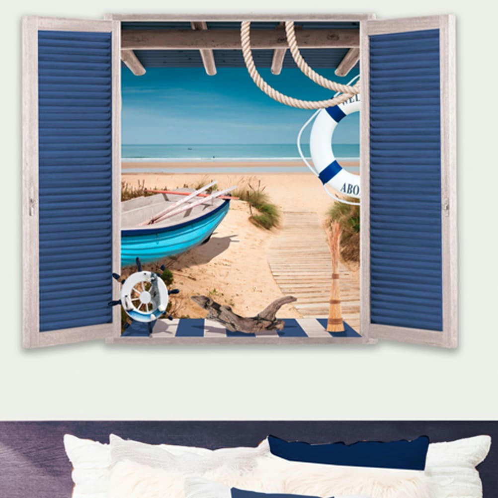 - Autocollant mural mer en trompe l'oeil 48x60cm