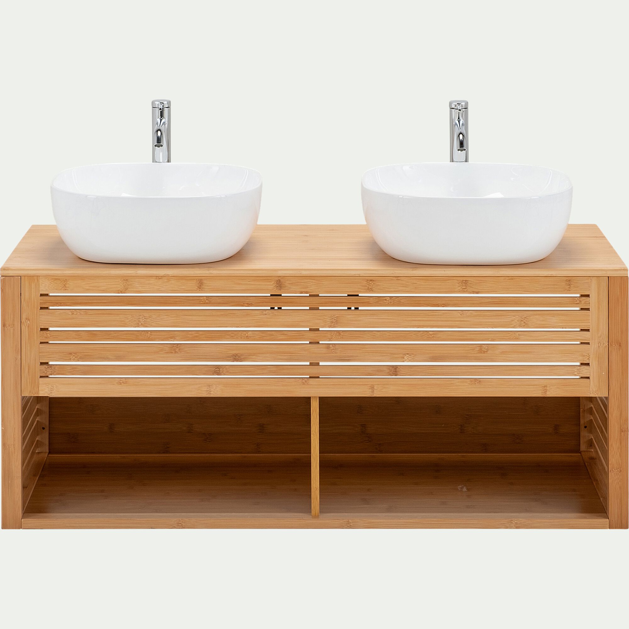 DANONG - Meuble double sous vasque murale en bambou - L120cm