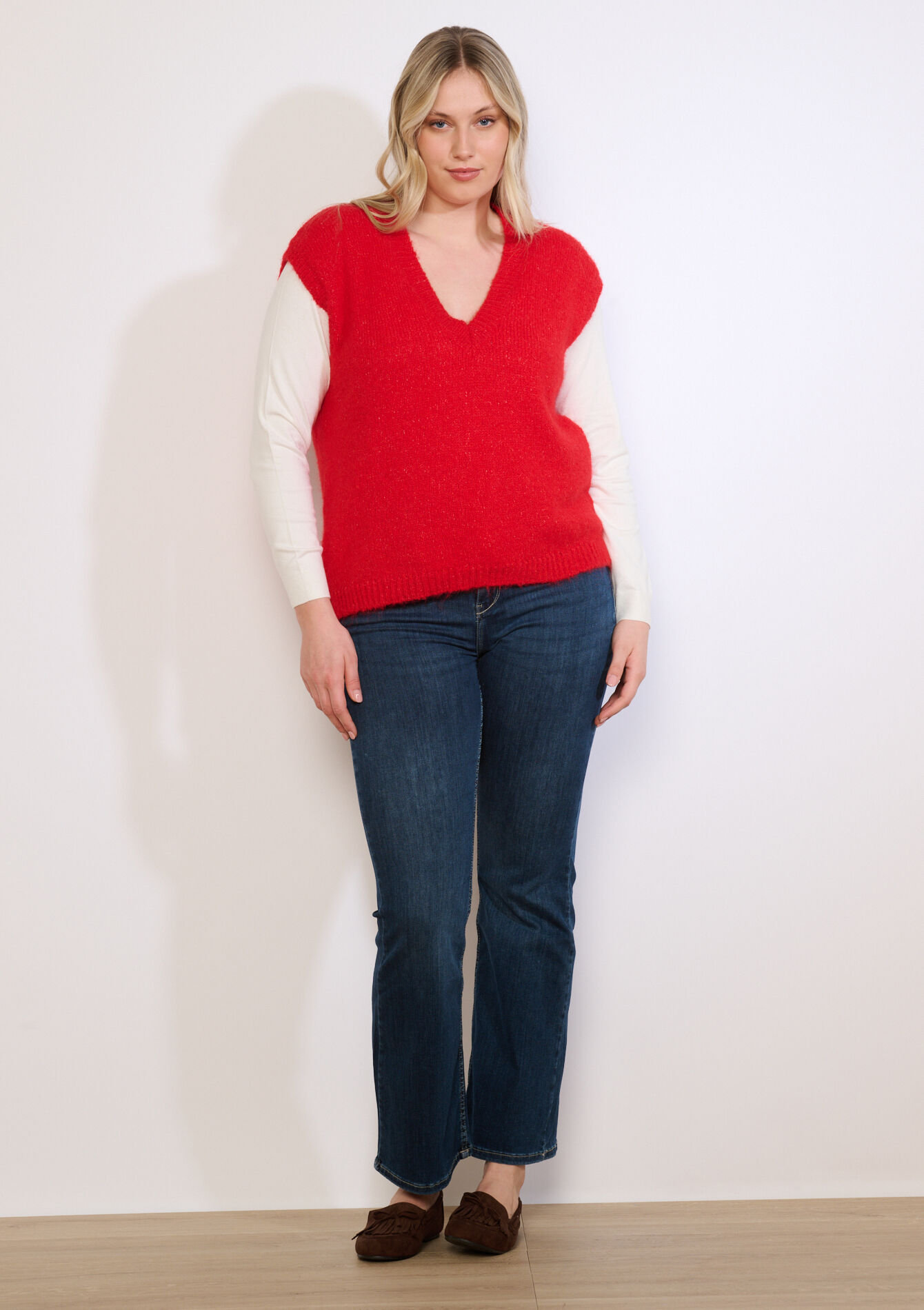 Mouwloze V-hals trui