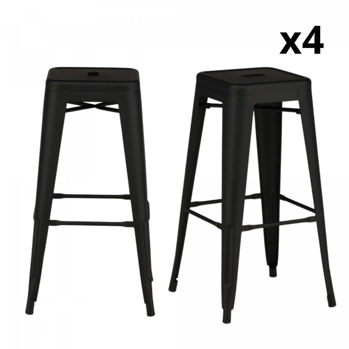 JIMMA - Lot de 4 tabourets minimalistes en métal noir