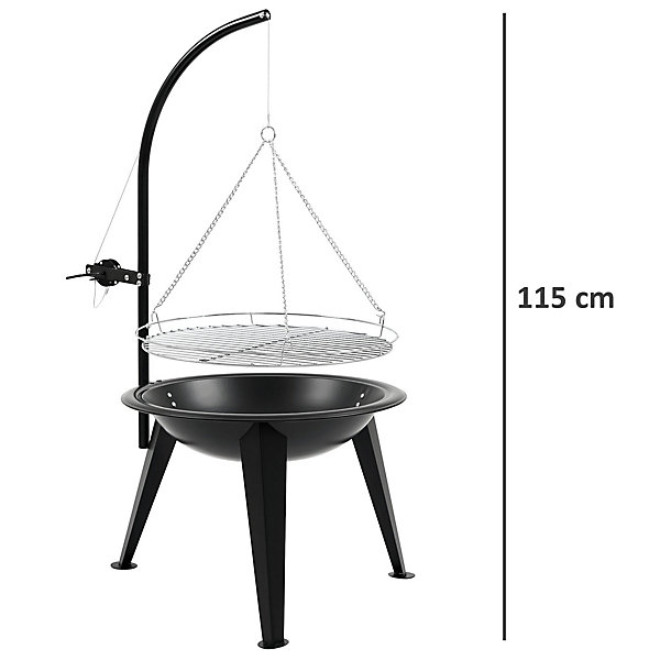 Barbecue Pivotant Noir 55cm au Charbon de Bois avec Grille et Manivelle