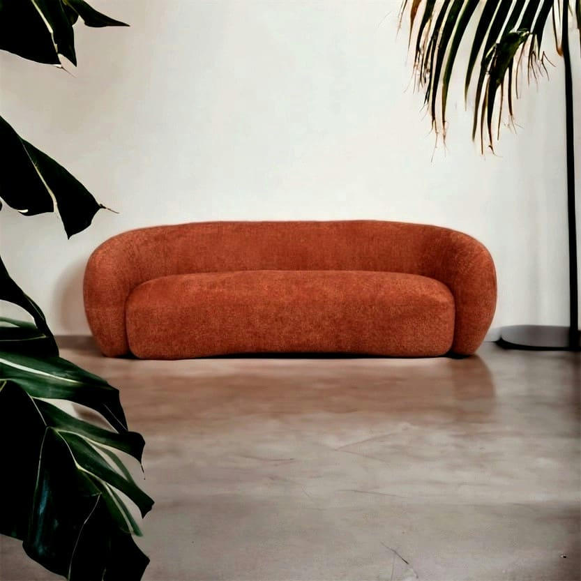 MOON - Canapé 3 places tissu bouclé rouille