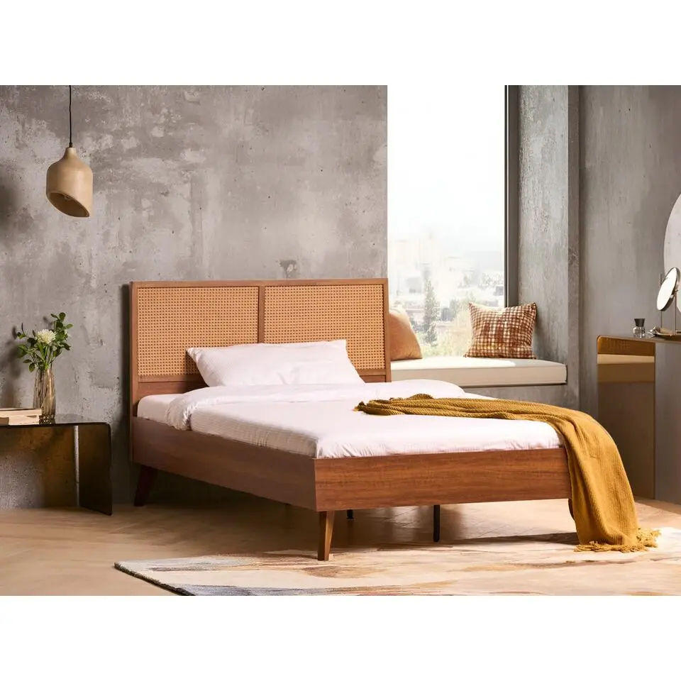 MONPAZIER - Tweepersoonsbed - Donkerbruin - 120 x 200 cm - PE rotan