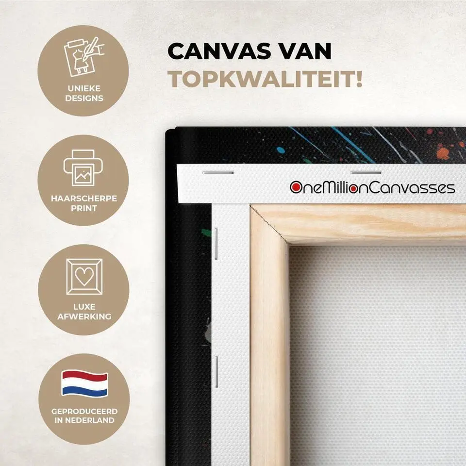 MuchoWow Canvas Schilderij 90x60cm Voetbal Verf Kleuren Zwart