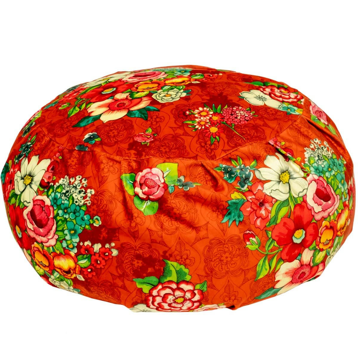 - Grand pouf rond en velours imprimé fleuri orange h. 25cm