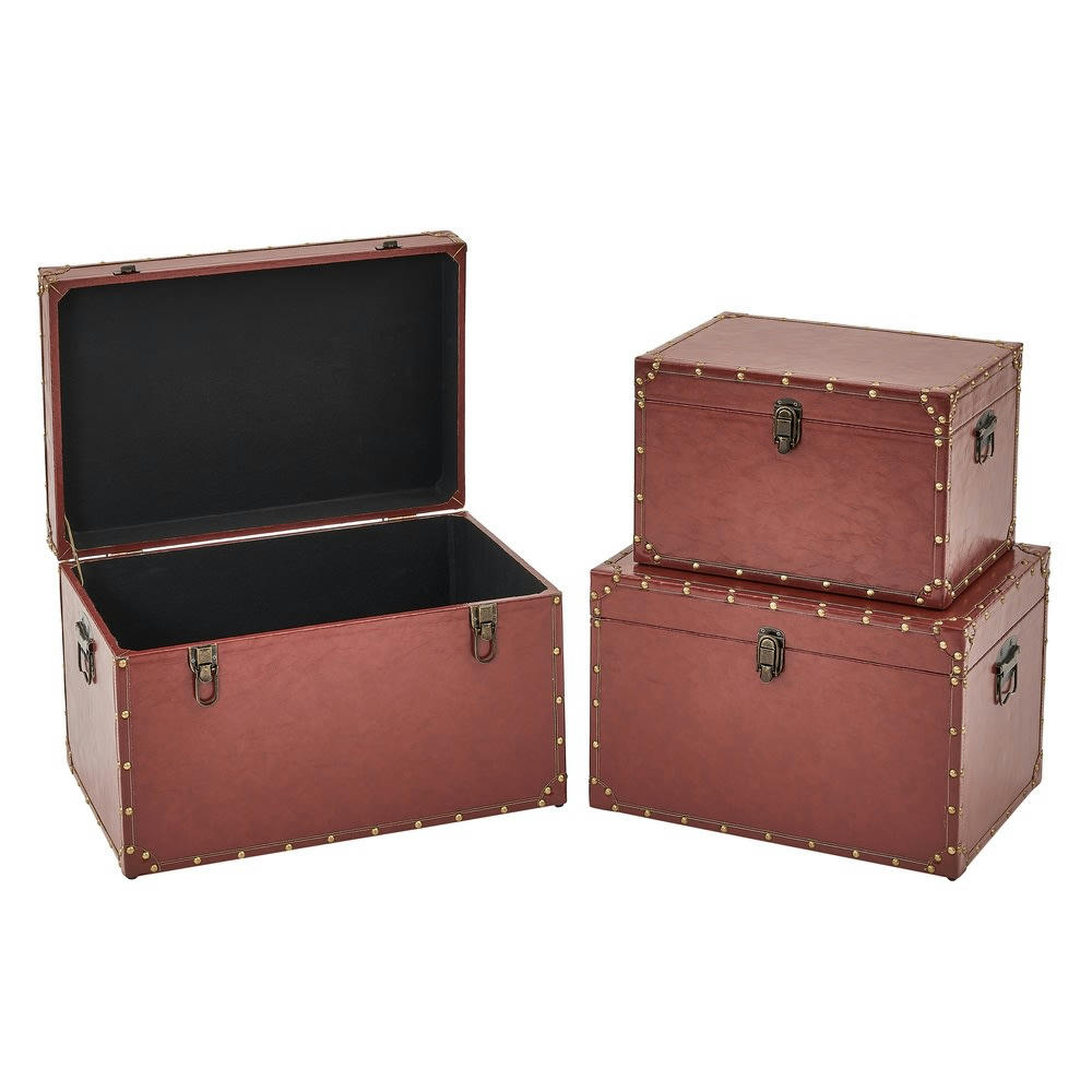 - Set de 3 malles en similicuir marron 56x38x35cm