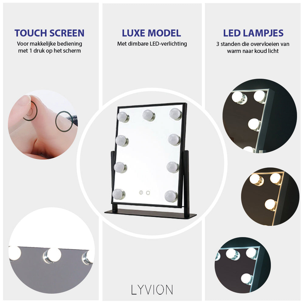 LYVION Make-up spiegel met led bulbs zwart