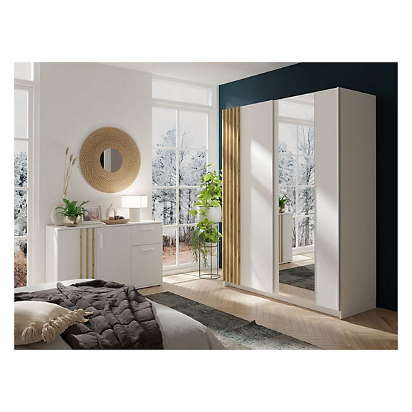 Commode VARIA - 3 portes et 1 tiroir - Design moderne coloris blanc et chene artisan