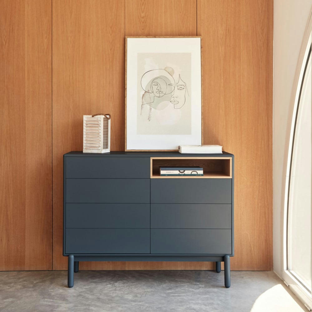 CORVO - Commode 7 tiroirs 1 niche en bois L120xH90cm gris anthracite