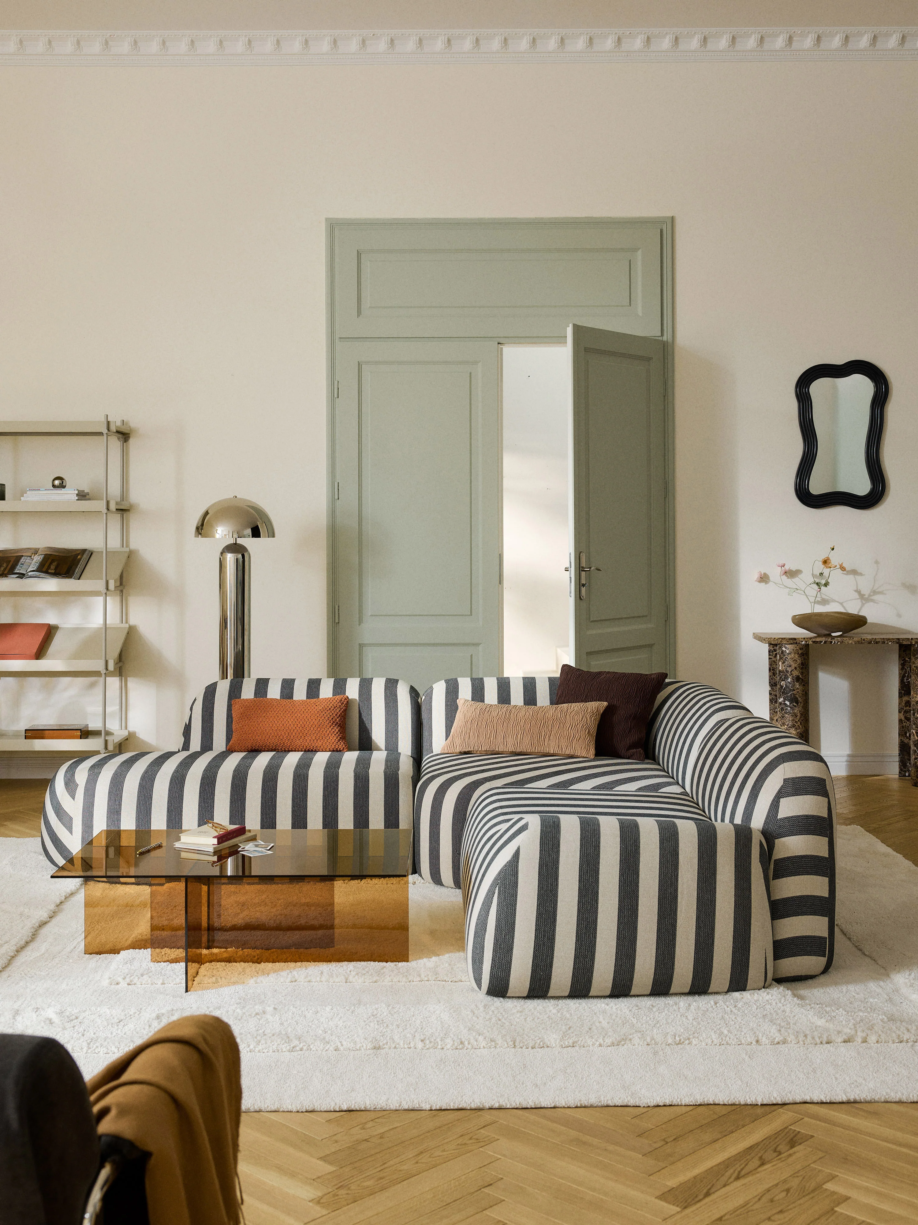 Gestreiftes modulares Ecksofa Wolke (4-Sitzer) mit Chaiselongue