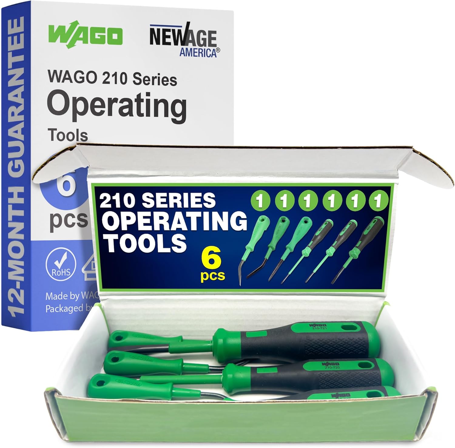 WAGO 210 Series 6pc Operating Tool Assortment Pack | Terminal Screwdriver Set | Partially Insulated Shaft | Includes (210-719), (210-720), (210-721), (210-648), (210-657), (210-658) | Terminal Block
