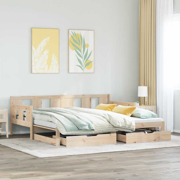 Sofa Rozsuwana Łóżko Drewniane Rama Łóżka z Szufladami Brązowa 90x190 cm