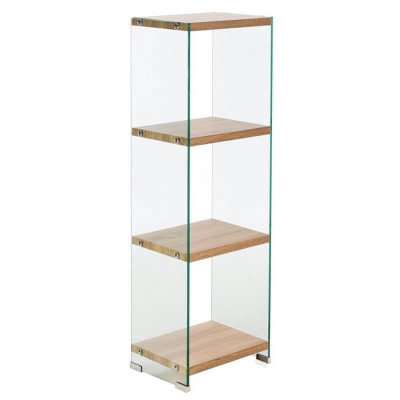 ICE - Bibliothèque verre trempé et étagère décor chêne h125 cm