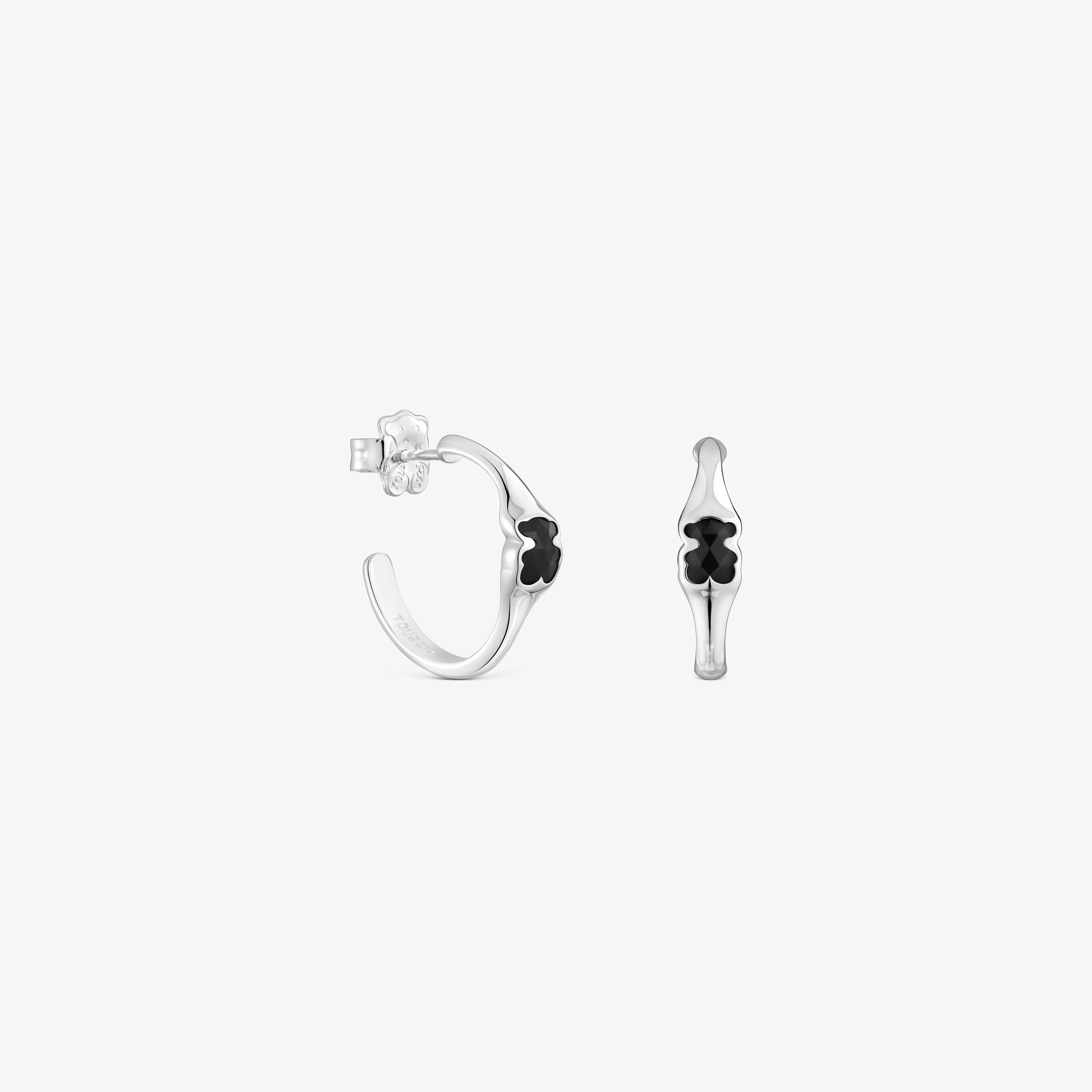 Pendientes de aro de plata y motivo oso en ónix 16,5 mm Icon Color