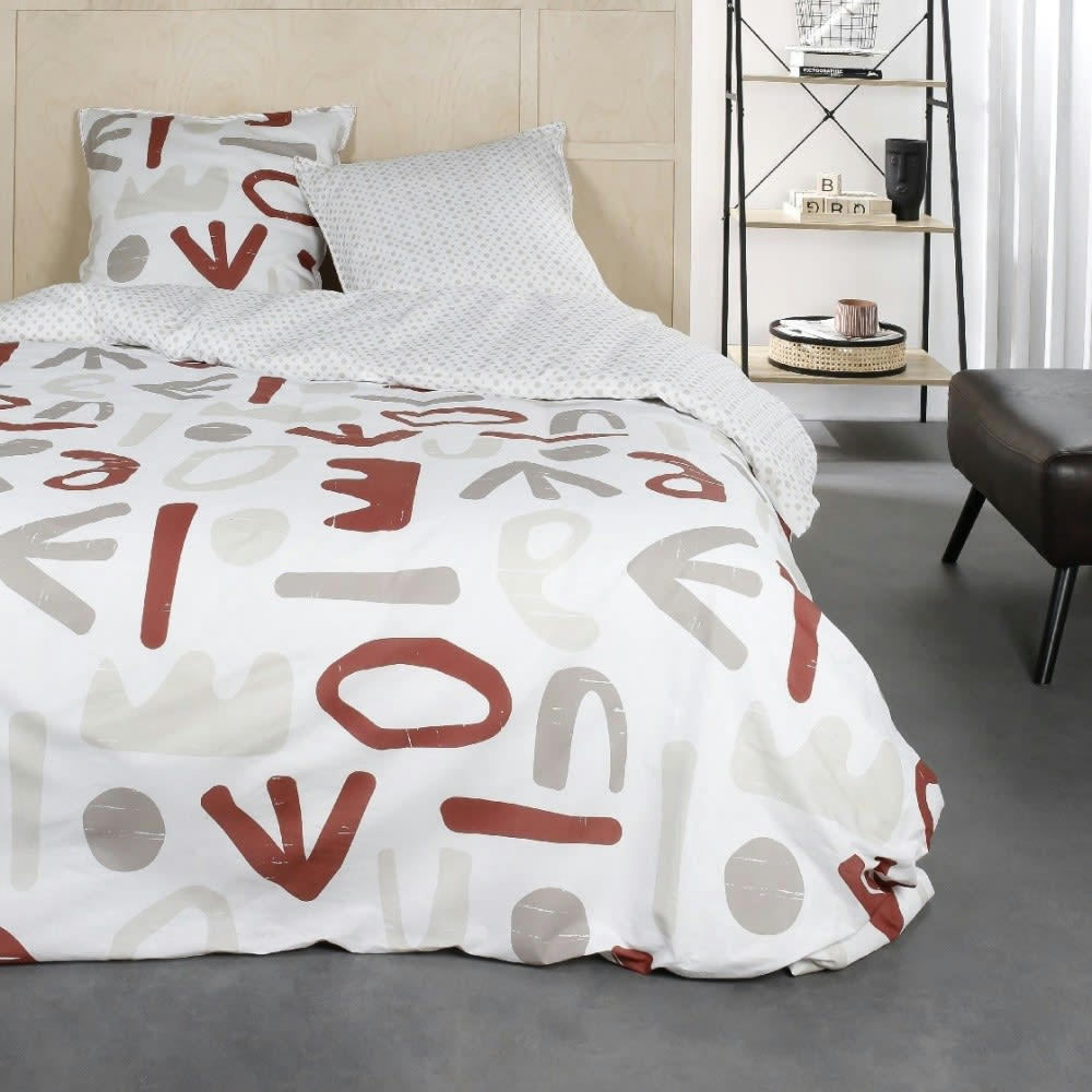 - Parure de couette 100% coton 57 fils imprimée 260x240 2 taies