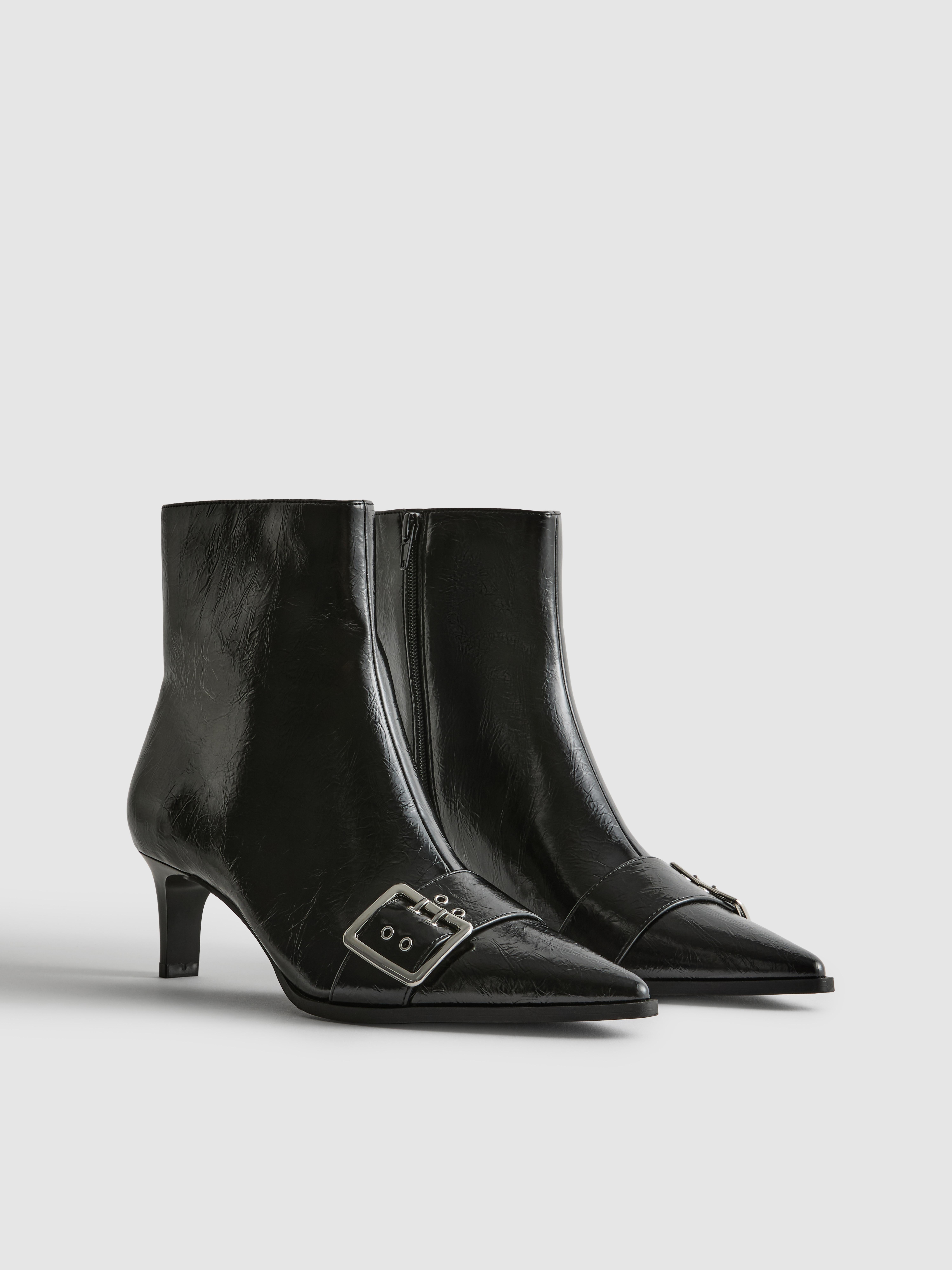 Buckle Detail Heeled Ankle Boots