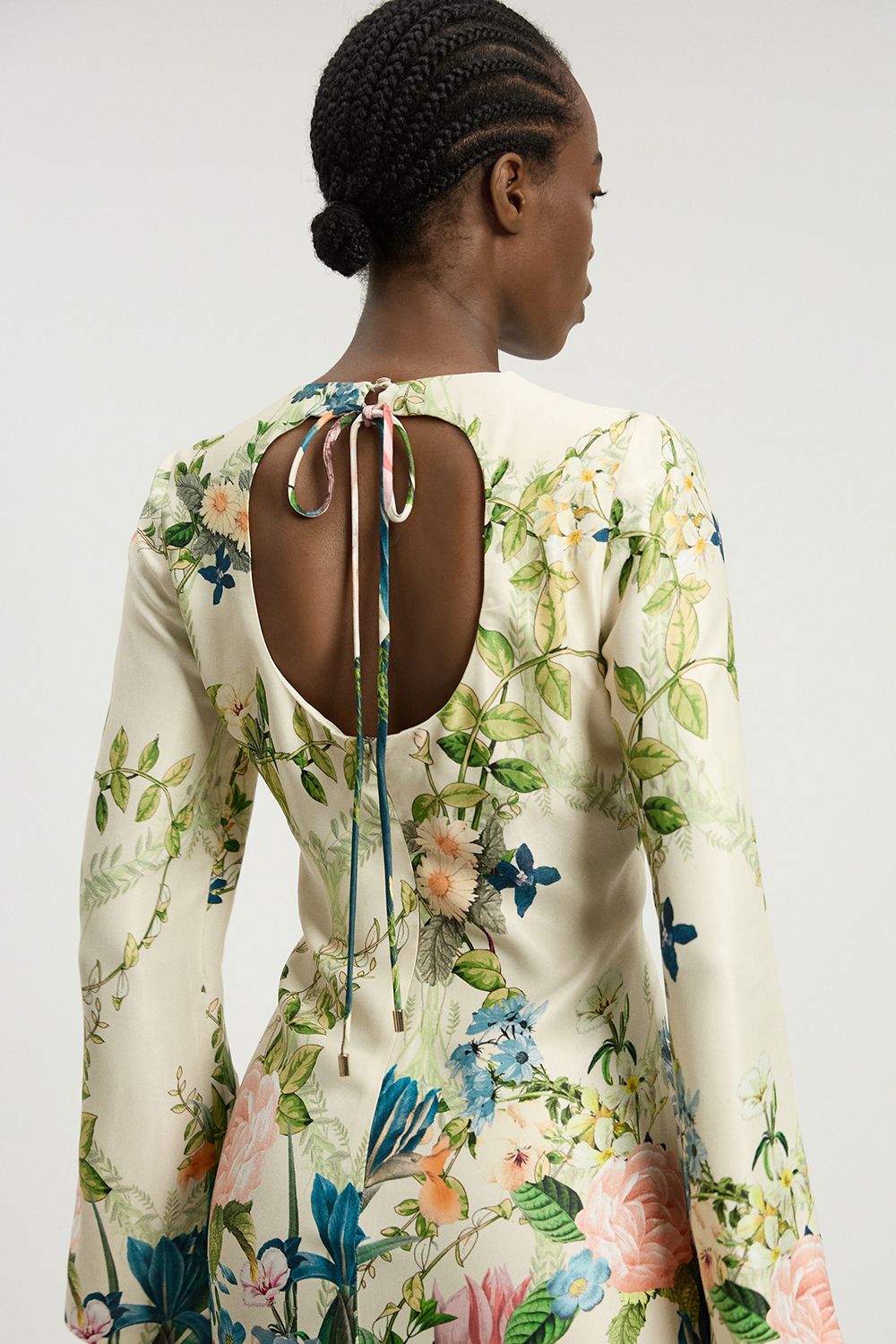 KarenMillen Floral Print Viscose Satin Crepe Woven Midi Dress