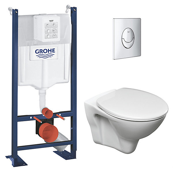 Grohe Pack WC Bâti autoportant Rapid SL   WC Cersanit S-LinePro   Abattant   Plaque Chrome (ProjectS-LinePro-2)