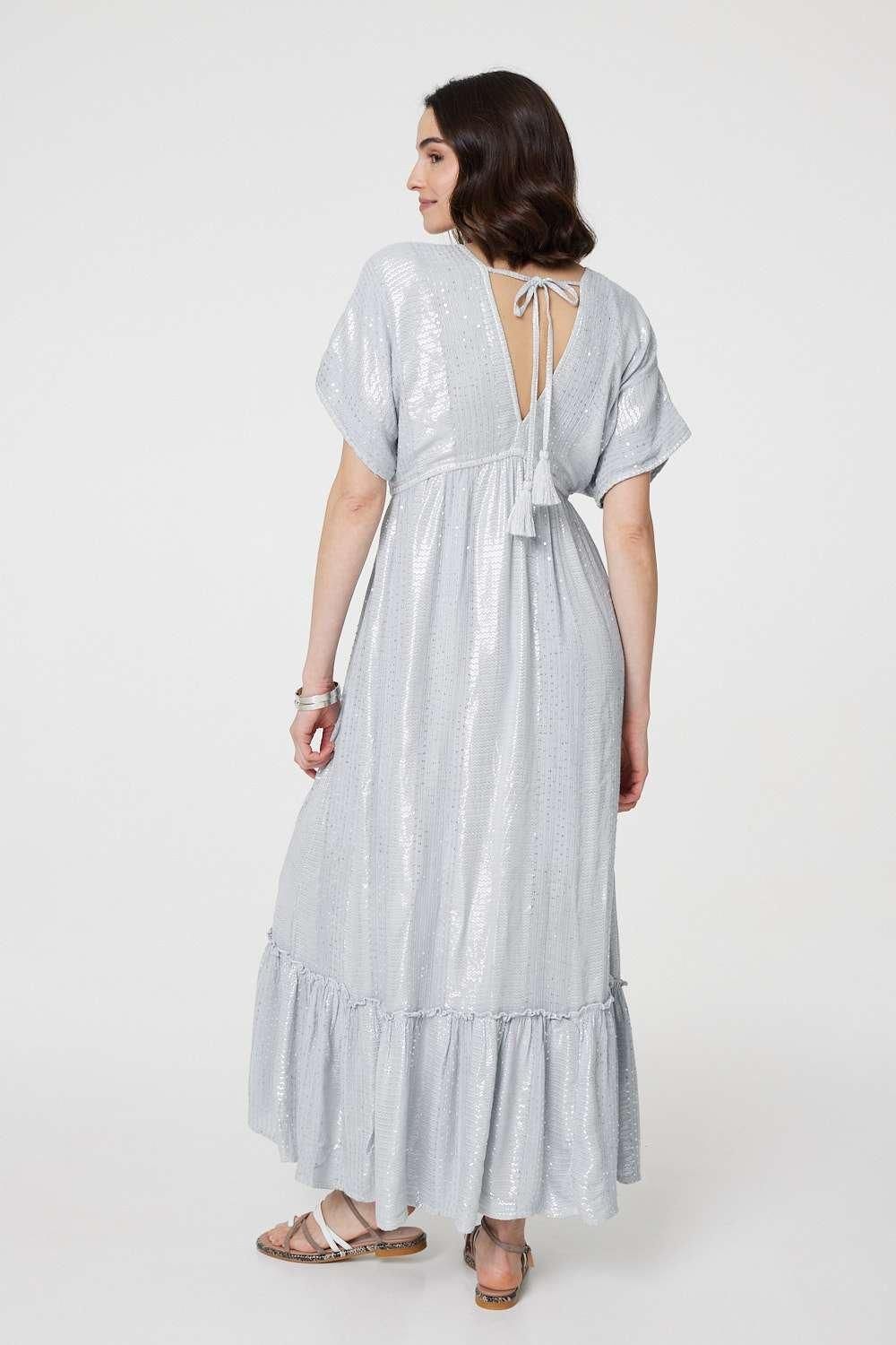 Izabel London Dotty Empire Waist Kimono Maxi Dress