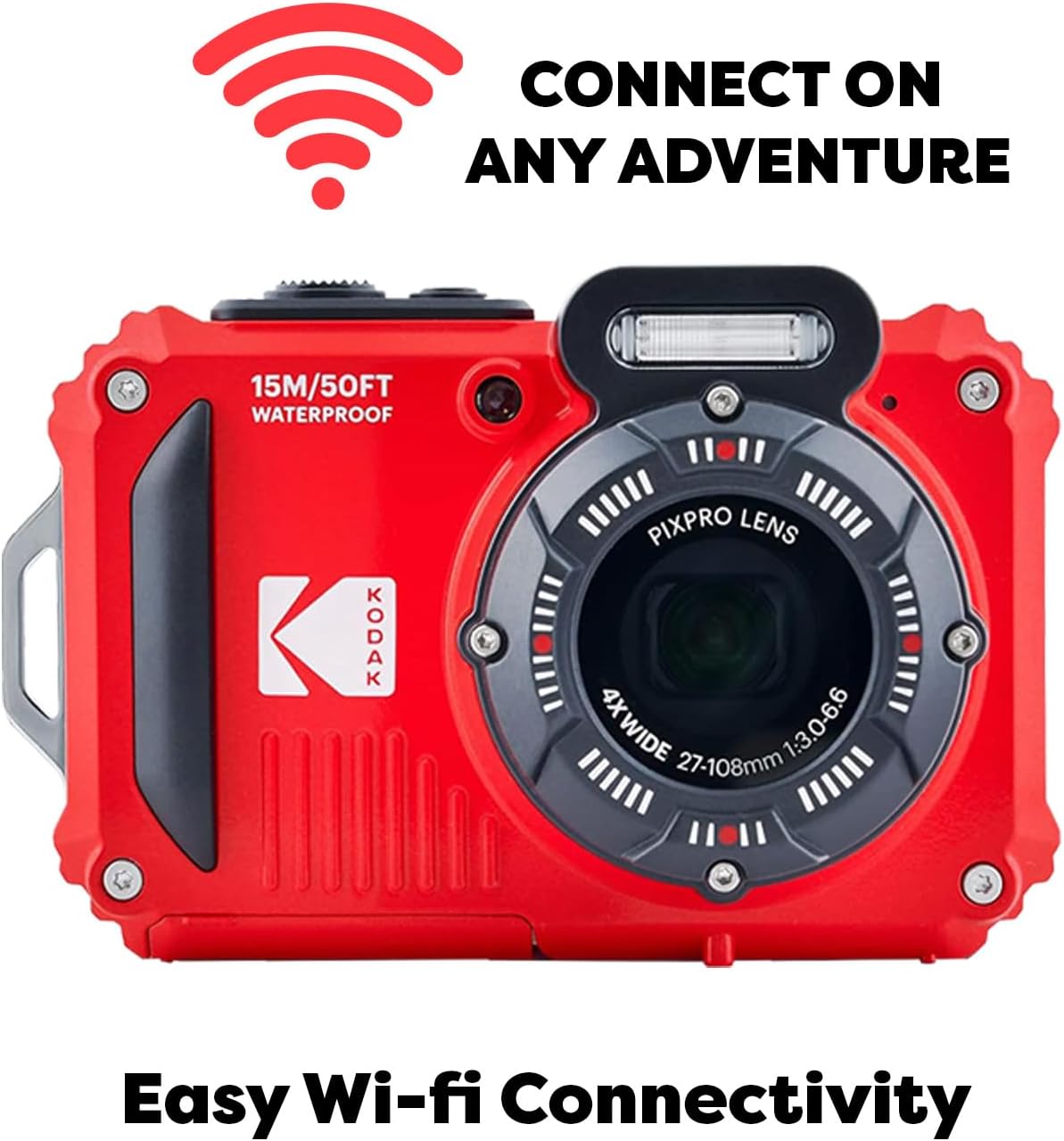 KODAK PIXPRO WPZ2 Rugged Waterproof Digital Camera  Red Bundles with Case  Monopod  Card Reader and More (9 Items)