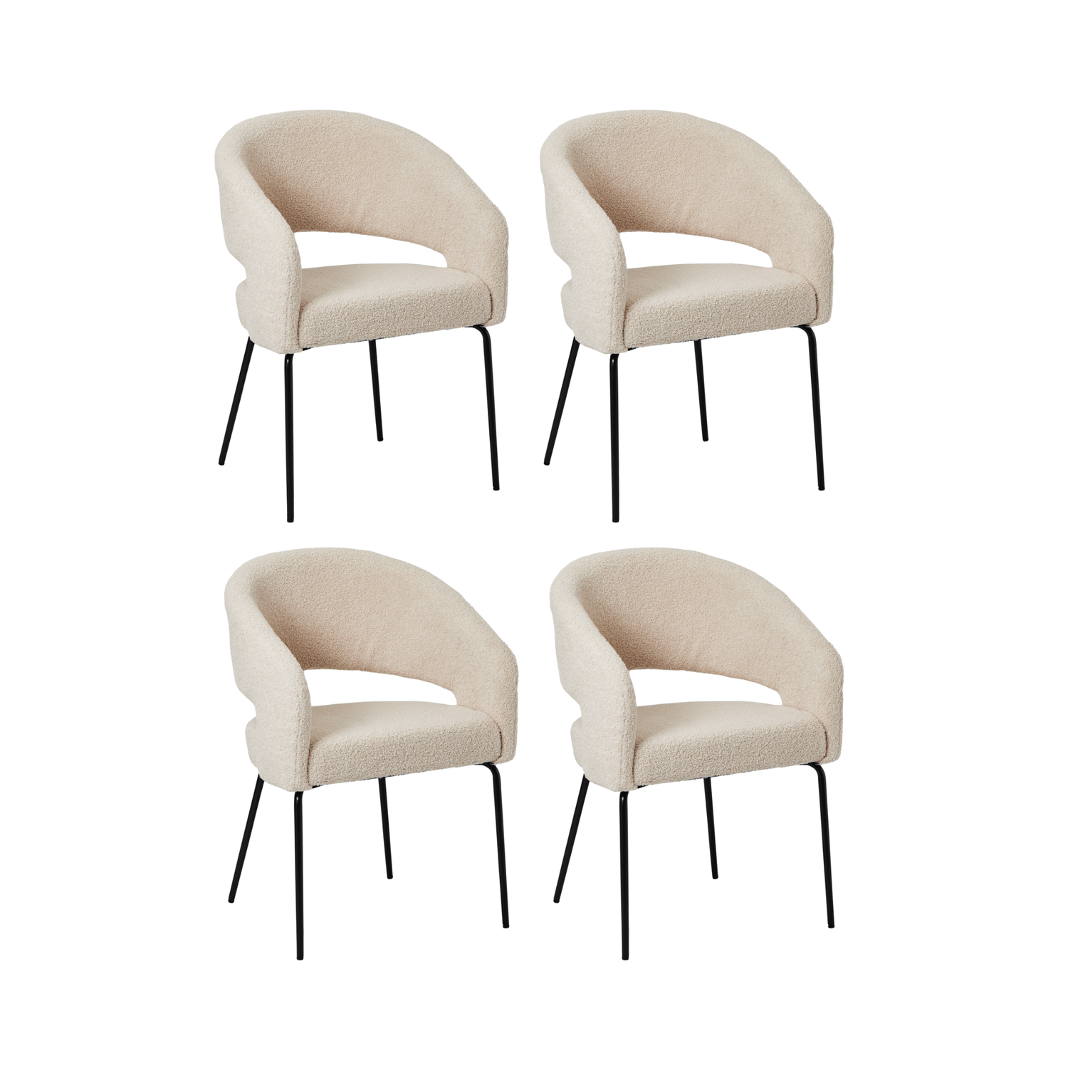 Furnhouse eetkamerstoelen armleuning Natalie - Beige - Stof (Bouclé) - Set van 4