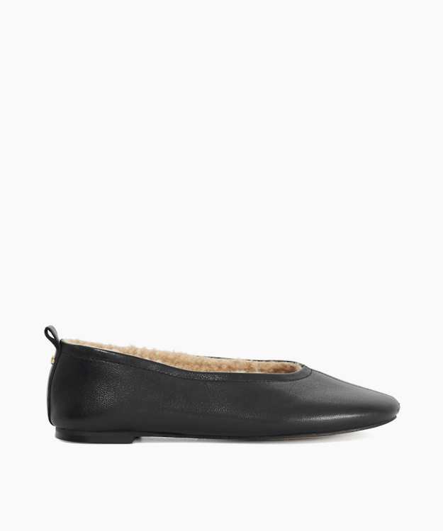 Harliee Black - Faux Shearling-Lined Ballet Flats