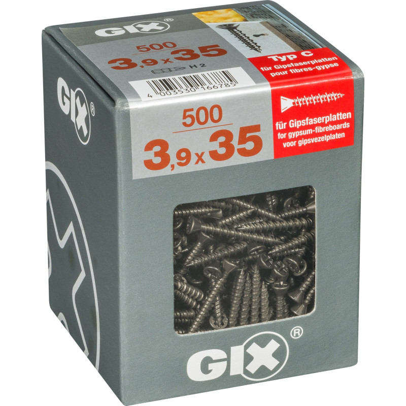 Vis pour panneau en fibro-plâtre 3,9 x 35 mm 500 pièces GIX