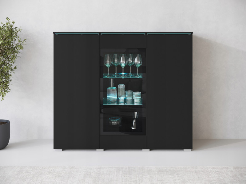 Nowoczesna Szeroka Witryna, Highboard, Komoda Vera 120 Cm, Szklane Półki