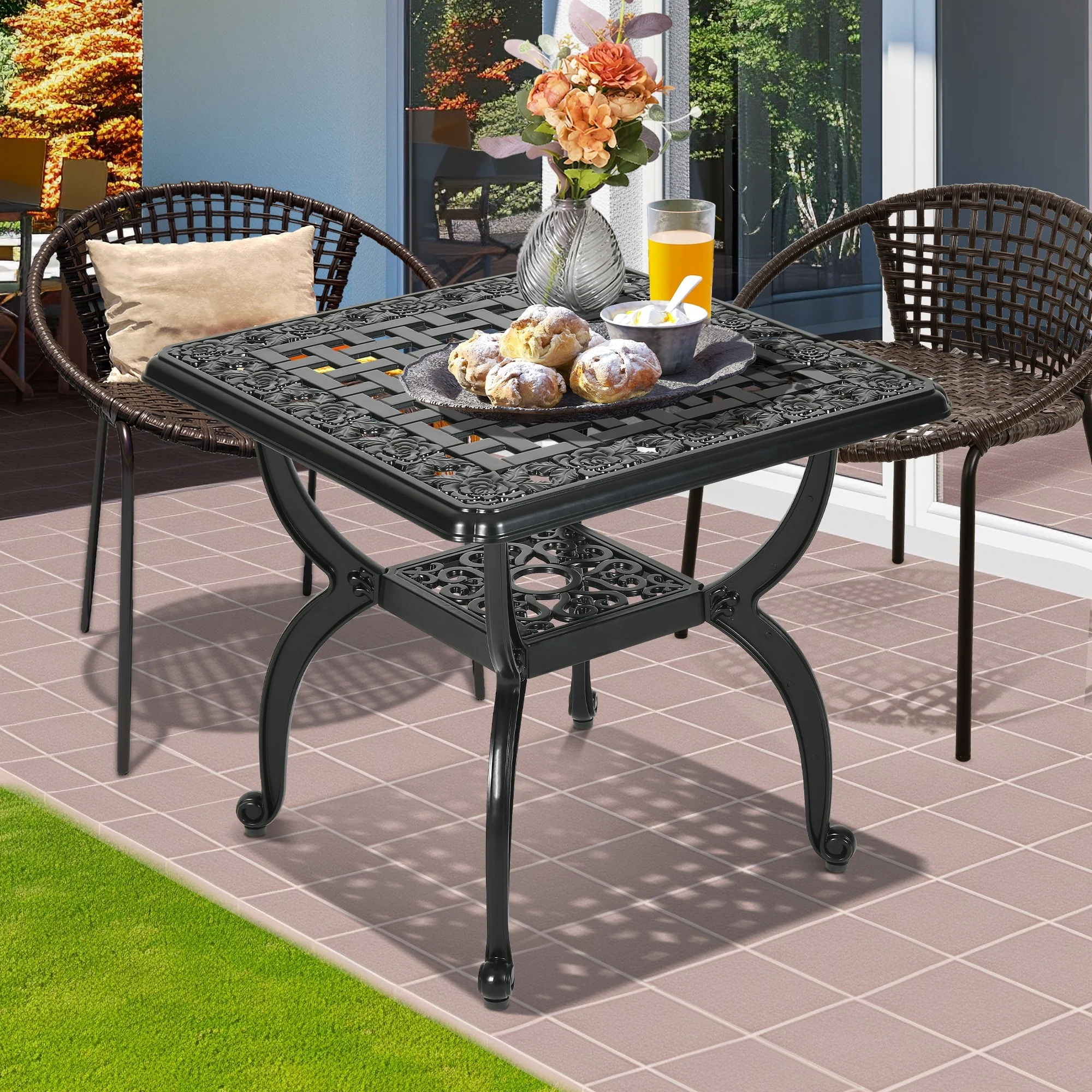 Moasis Outdoor Cast Aluminum Square Side Table,Patio End Table Bistro Coffee Table for Backyard Garden Porch Balcony