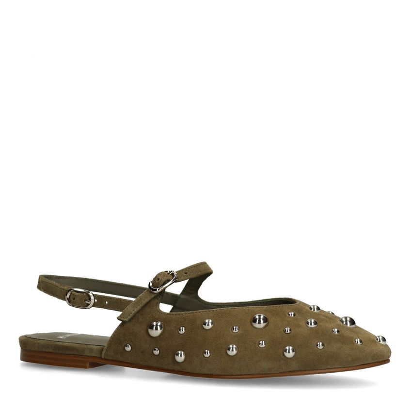 Manfield Groene suède slingbacks met zilveren studs