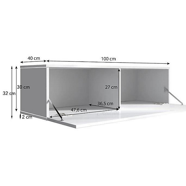 Meuble TV mural complet - Noir et blanc - Bois brillant - Lot 3 pcs - L100 H165 P40 cm