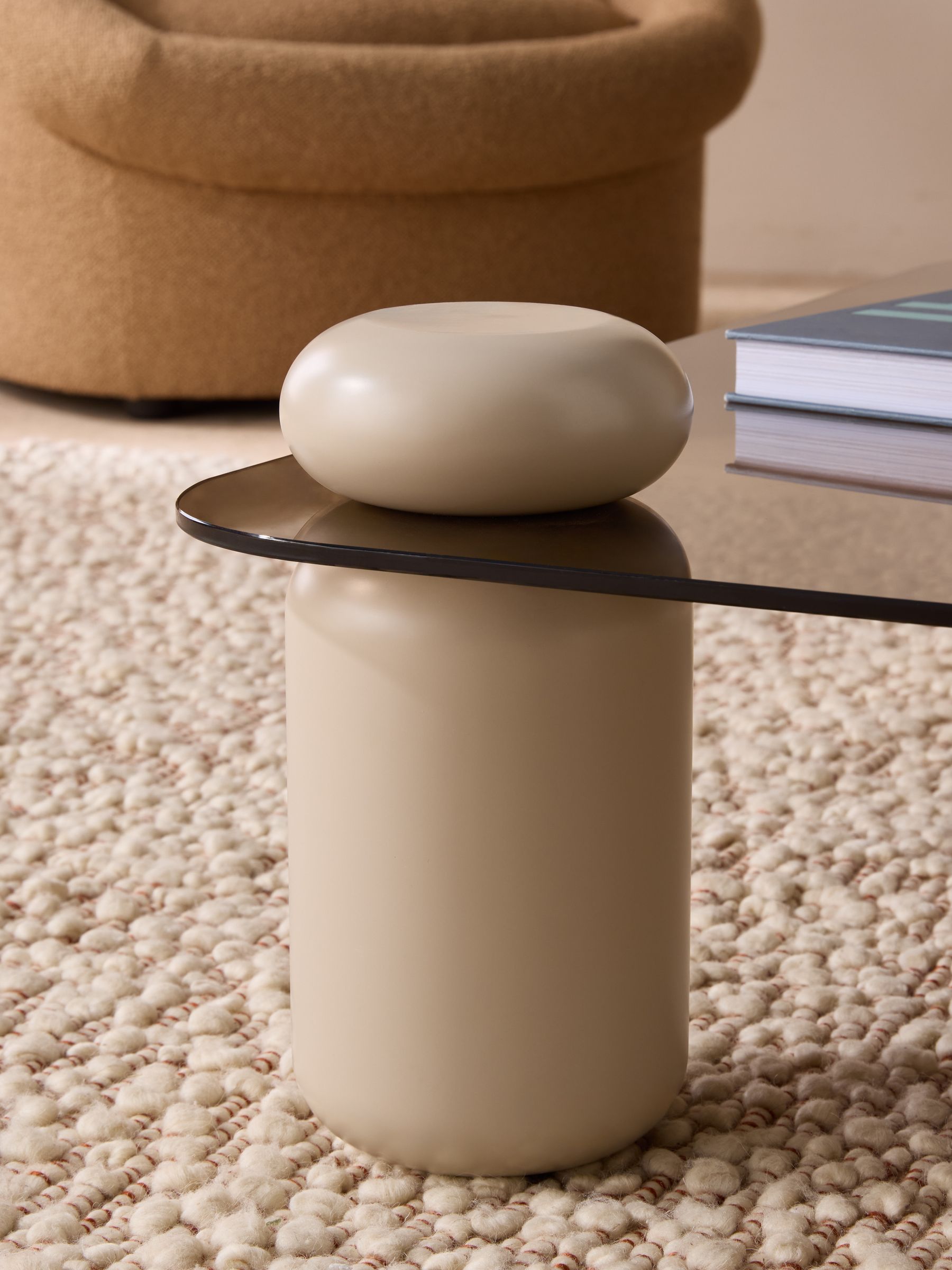 Easton Square Coffee Table in Ecru Marl and Brown Glass
