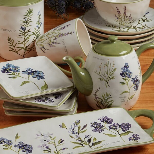 Certified International Fresh Herbs 36 oz. Soup/Pasta Bowls, Set of 4 - 9" Dia x 2"