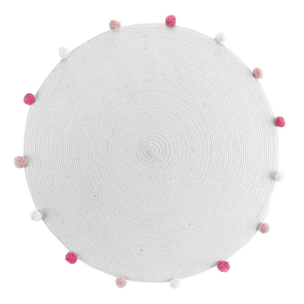 POMPOMPARTY - Tapis rond pompons blanc rose D90cm