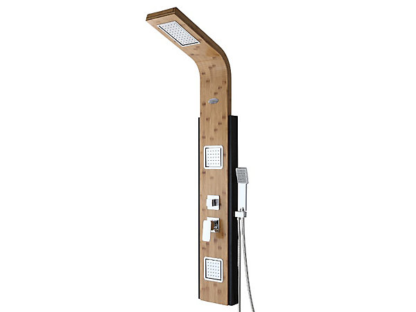 Colonne de douche hydromassante, pluie tropicale et panneau en bambou - 22 x 145 cm - DALIMA