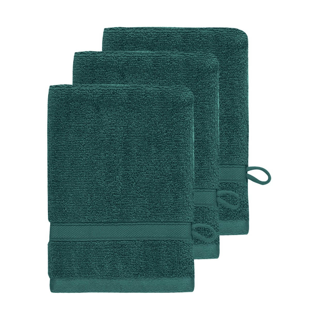 SENSILK - Lot de 3 gants de toilette 600 gr/m²  petrol 16x22 cm