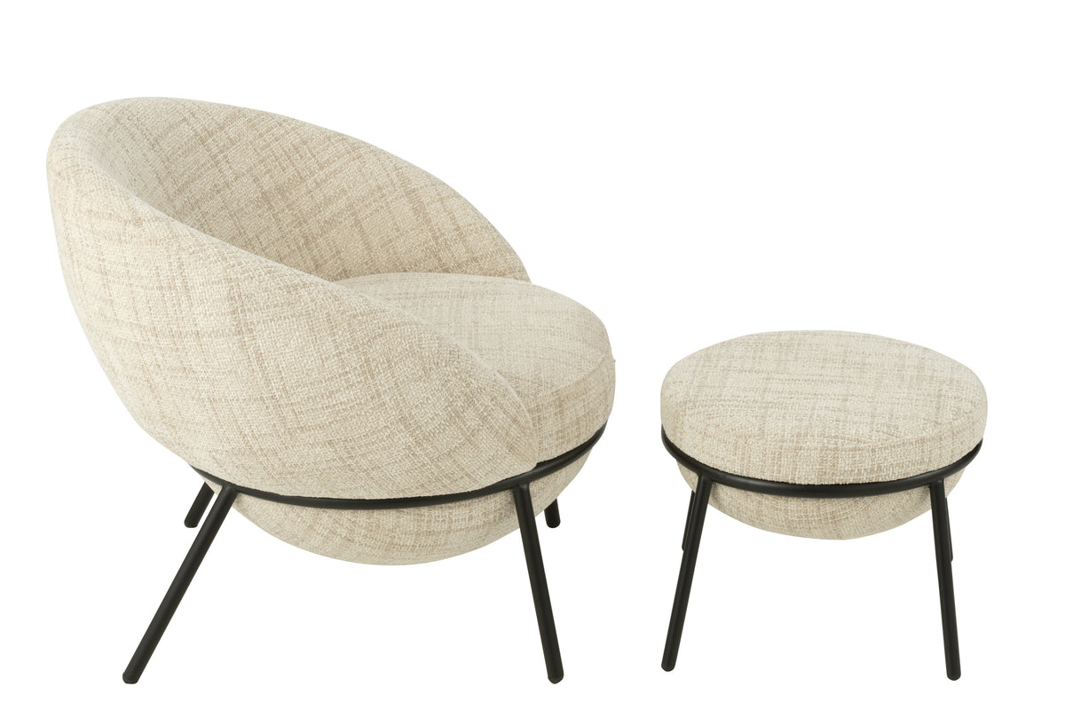 J-Line loungestoel   poef - ijzer - beige/zwart